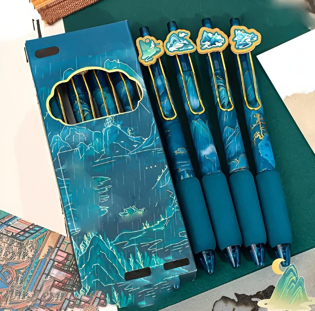 Chinese-inspired gel pens, 4pcs, 0.5mm Fine point