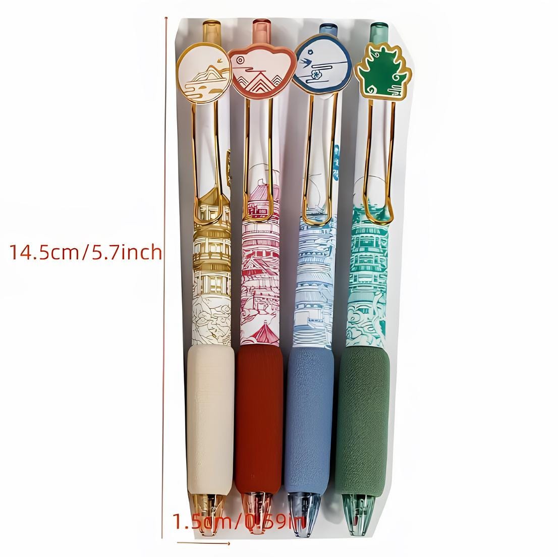 Chinese-inspired gel pens, 4pcs, 0.5mm Fine point