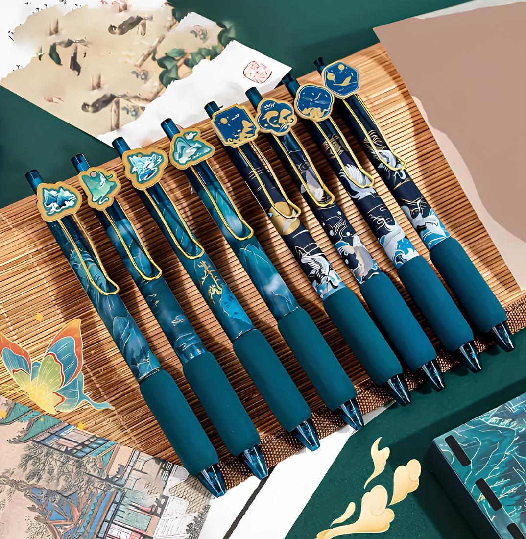 Chinese-inspired gel pens, 4pcs, 0.5mm Fine point