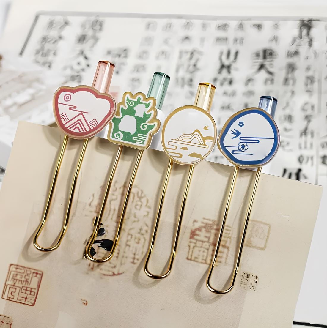 Chinese-inspired gel pens, 4pcs, 0.5mm Fine point